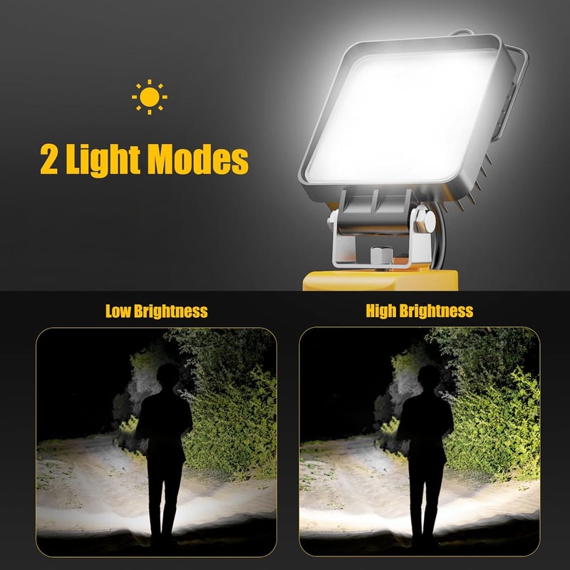 wokelux مصباح عمل LED لاسلكي مزدوج 2 حزمة لبطارية ديوالت 20 فولت ماكس، 96 واط 10000 لومن مع منفذ شحن USB و Type-C، مصباح يدوي خارجي، حماية من الجهد المنخفض - بدون بطارية - Image 2